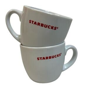 Two Starbucks 2008 Espresso Barista White and Red Lettering 3 Oz Cup Classic